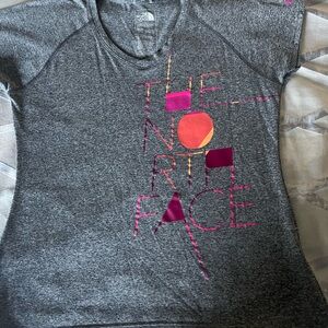 The North Face Heather Gray Tee with Pink and Orange Details